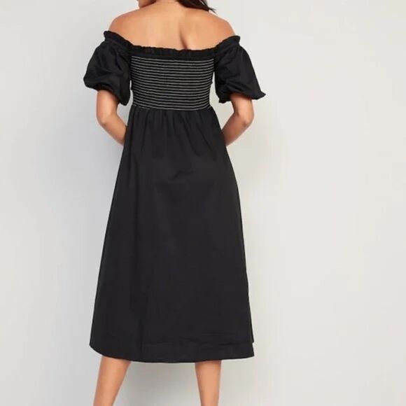Old Navy Fit & Flare Off-The-Shoulder Puff-Sleeve Smocked Midi Dress Size 4X - Picture 2 of 7